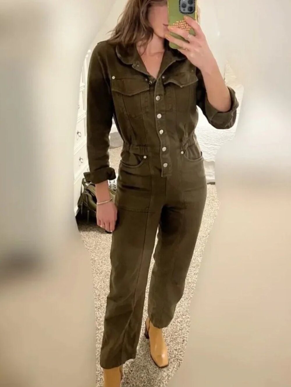 THE KOOPLES Utility jumpsuit Olive Khaki Denim Cute Military Coveralls Pants M 6